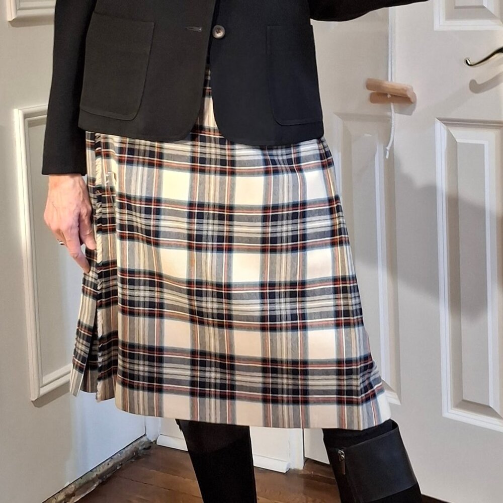 Kilt Skirt Smiths of Bermuda W12 Wh/Red /Blk Plaid w/ Adjustable Velcro Waist